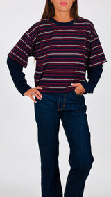 T-shirt rigata manica contrasto H.