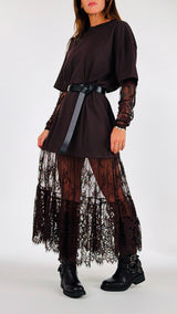 Abito lungo jersey+pizzo Vic.