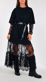 Abito lungo jersey+pizzo Vic.
