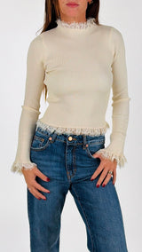 Maglia costina bordi pizzo