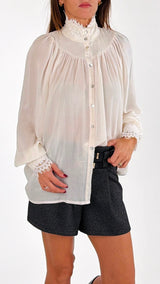 Camicia arriccio collo macramè H.