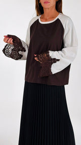 T-shirt bicolor bordo pizzo T.