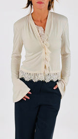 Cardiganino jersey rouche pizzo H.